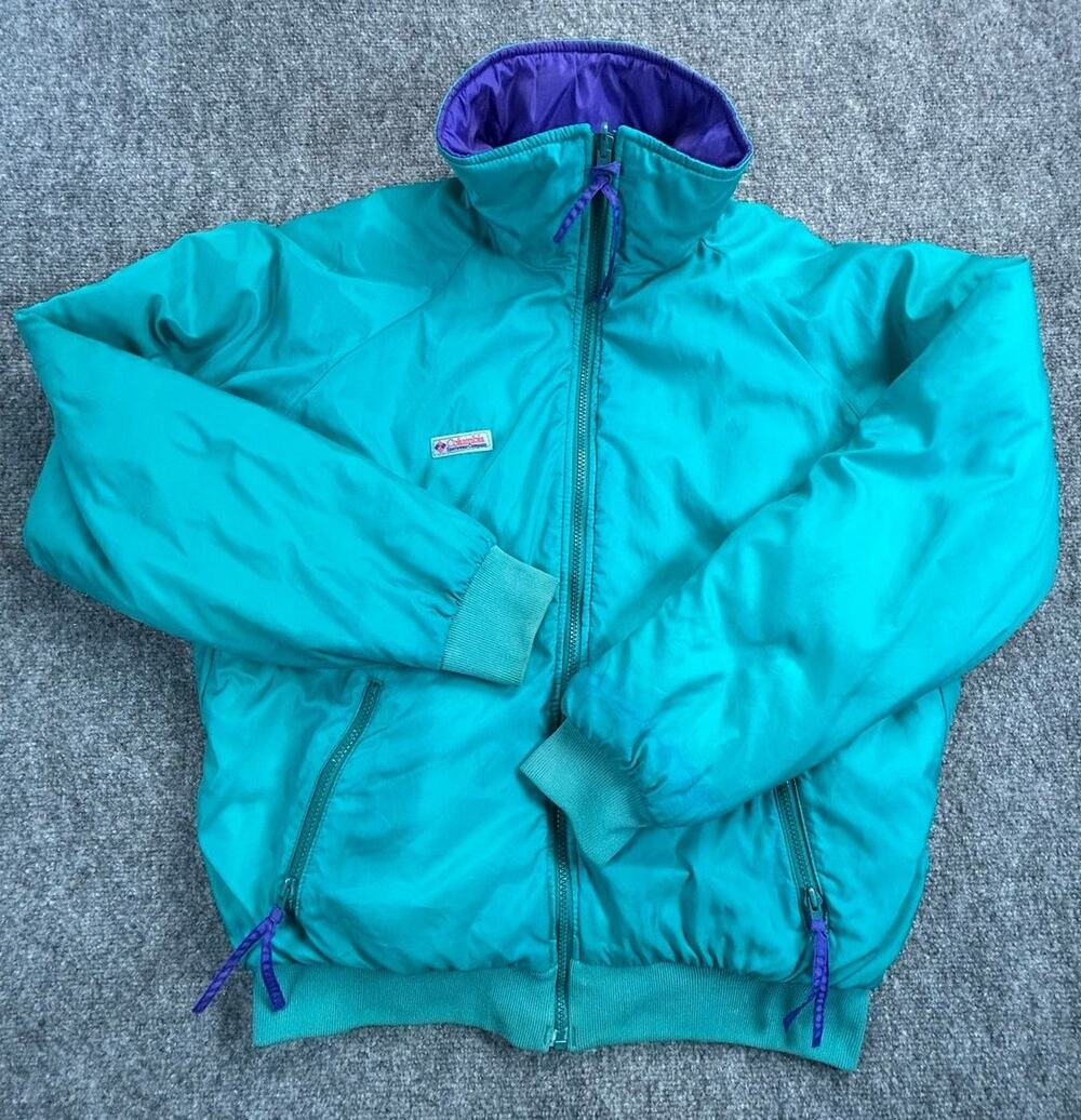 Vintage Columbia Reversible Puffer Bomber Jacket Adult Purple Teal Full Zip 90s